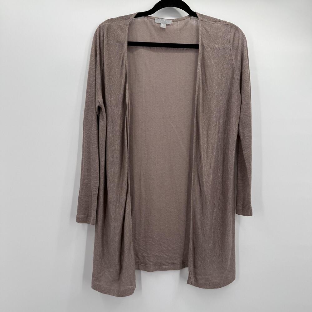 Pure Collection Sweater Womens 10 Beige Linen Open Knit Cardigan Coastal Minimal
